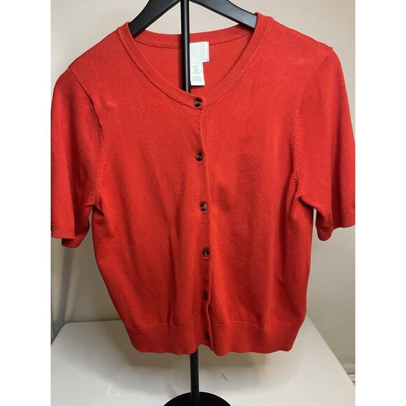 H&M Red Cropped Sweater Short Sleeve Size Medium Excellent Condition Women's - Picture 2 of 8
